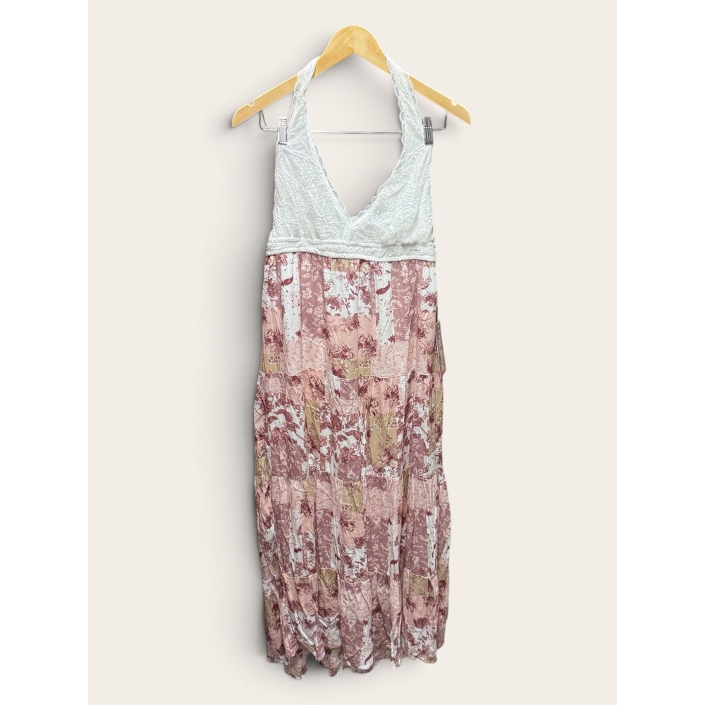 Faded Rose Women XL Pink Floral Lace Halter High Low Tiered Maxi Dress NWT